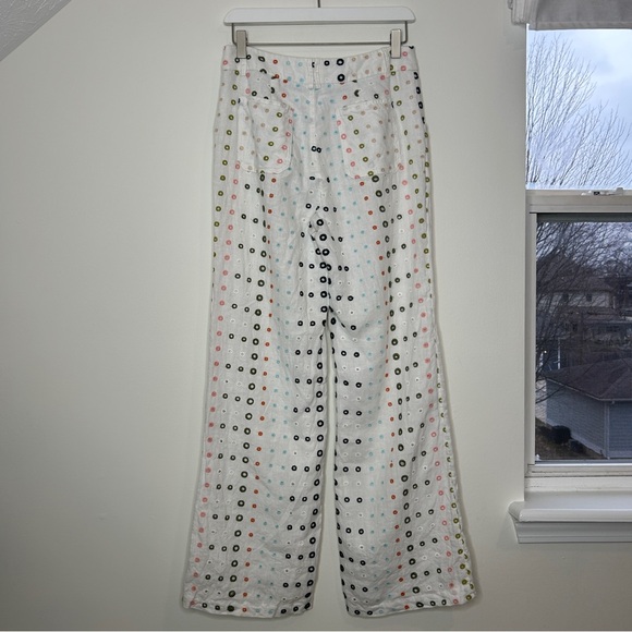 Anthropologie Ett:twa White Linen Colorful Eyelet Wide-Leg Trousers Pants Size 2 - Picture 6 of 10